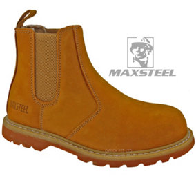Maxsteel Goodyear Welted Slip On Chelsea Dealer Steel Toecap In Honey Nubuck MS22H