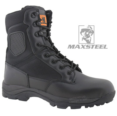 Maxsteel Hi Leg Combat Safety Steel Toe Cap Work Boots With Lace Up Fastening