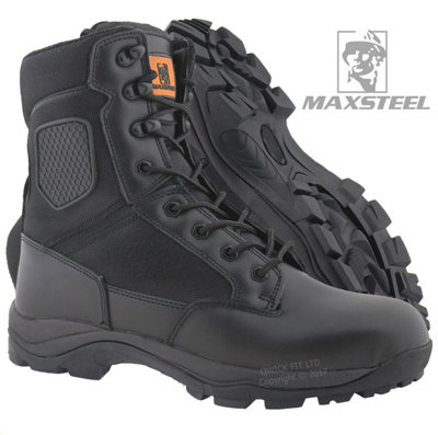 Maxsteel Hi Leg Combat Safety Steel Toe Cap Work Boots With Lace Up Fastening