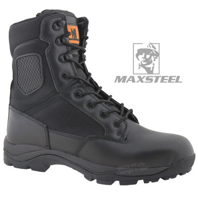 Maxsteel Hi Leg Combat Safety Steel Toe Cap Work Boots With Lace Up  Fastening