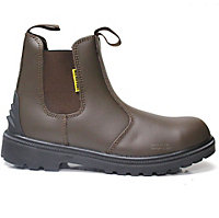 MAXSTEEL LIGHTWEIGHT SLIP ON SAFETY CHELSEA DEALERS BOOTS WITH A STEEL TOECAP AND MIDSOLE IN BROWN