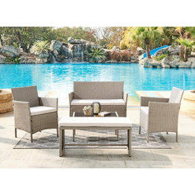 Maya 5 Piece Rattan Garden Lounge Set Outdoor Patio with Bench & Table , Grey