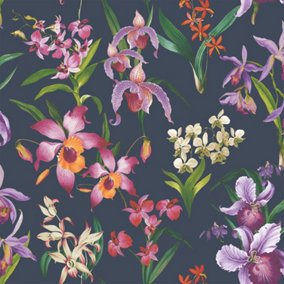 Maya Elegant Floral Navy Wallpaper