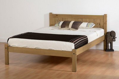 MAYA SMALL DOUBLE 4ft SOLID DISTRESSED WAX PINE WOOD BED FRAME