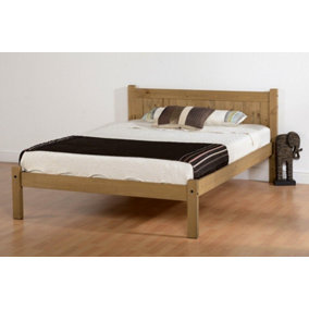 MAYA SMALL DOUBLE 4ft SOLID DISTRESSED WAX PINE WOOD BED FRAME