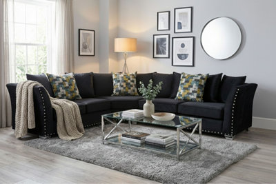 Maya Studded Velvet L-Shape Corner Sofa - Glamorous Button-Tufted ...