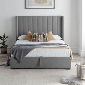 Maya Winged Ottoman Storage Light Grey Upholstered - King Bed 5ft Frame Only