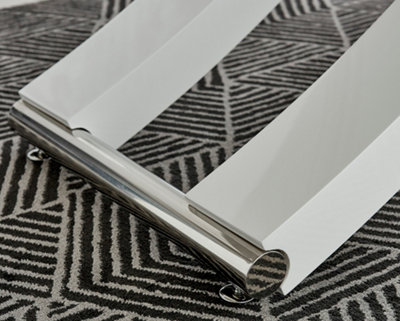 Mayfair 6 Seater White High Gloss and Shiny Stainless Steel Metal Dining Table with Striking Curved X Shaped Legs