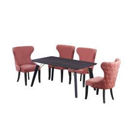 Mayfair Cosmo Black LUX Dining Set with 4 Pink Velvet Chairs