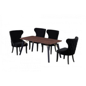 Mayfair Cosmo Brown LUX Dining Set with 4 Black Velvet Chairs