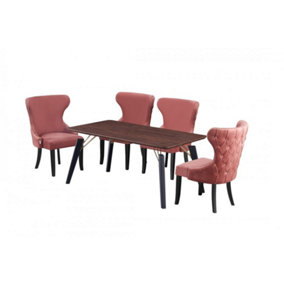Mayfair Cosmo Brown LUX Dining Set with 4 Pink Velvet Chairs
