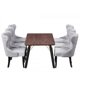 Mayfair Cosmo Brown LUX Dining Set with 6 Light Grey Velvet Chairs