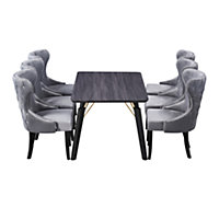 Mayfair Cosmo LUX Dining Set, a Table and Chairs Set of 6, Black/Dark Grey