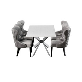 Mayfair Duke LUX Dining Set, a Table and Chairs Set of 6, White/Dark Grey