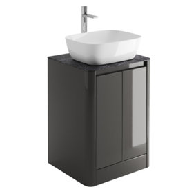 Mayfair Gloss Dark Grey Freestanding Bathroom Vanity Unit with Black Slate Countertop (W)550mm (H)745mm