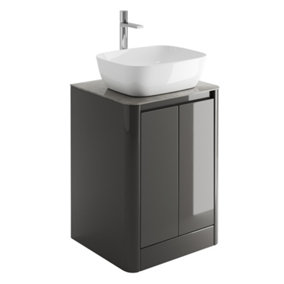 Mayfair Gloss Dark Grey Freestanding Bathroom Vanity Unit with Grey Marble Countertop (W)550mm (H)745mm