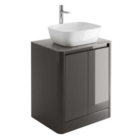 Mayfair Gloss Dark Grey Freestanding Bathroom Vanity Unit with Grey Marble Countertop (W)650mm (H)745mm