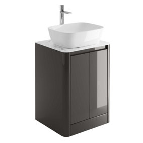 Mayfair Gloss Dark Grey Freestanding Bathroom Vanity Unit with White Marble Countertop (W)550mm (H)745mm