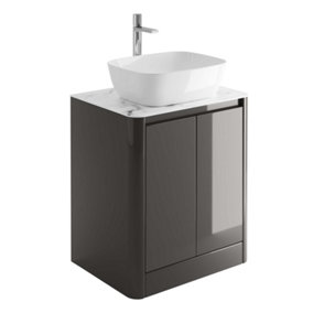 Mayfair Gloss Dark Grey Freestanding Bathroom Vanity Unit with White Marble Countertop (W)650mm (H)745mm