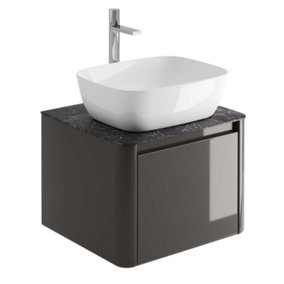 Mayfair Gloss Dark Grey Wall Hung Bathroom Vanity Unit with Black Slate Countertop (W)550mm (H)406mm