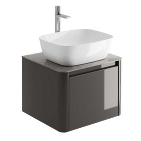 Mayfair Gloss Dark Grey Wall Hung Bathroom Vanity Unit with Grey Marble Countertop (W)550mm (H)406mm