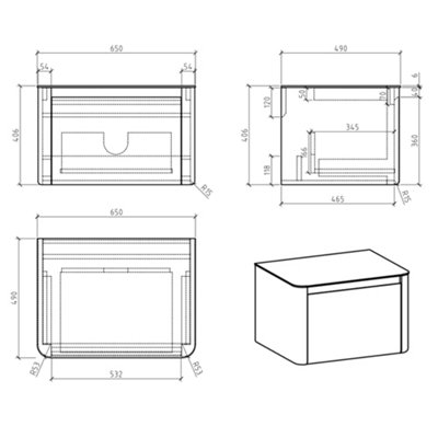 Mayfair Gloss Dark Grey Wall Hung Bathroom Vanity Unit with White Marble Countertop (W)650mm (H)406mm