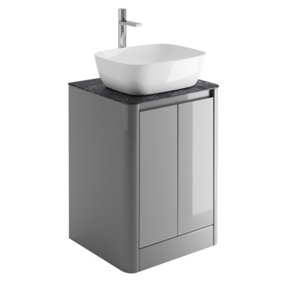 Mayfair Gloss Light Grey Freestanding Bathroom Vanity Unit with Black Slate Countertop (W)550mm (H)745mm
