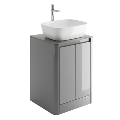 Mayfair Gloss Light Grey Freestanding Bathroom Vanity Unit with Grey ...