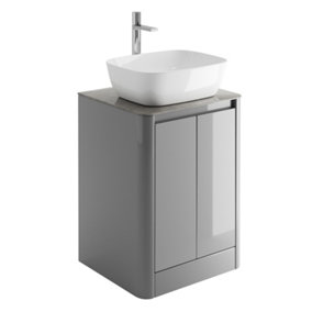 Mayfair Gloss Light Grey Freestanding Bathroom Vanity Unit with Grey Marble Countertop (W)550mm (H)745mm