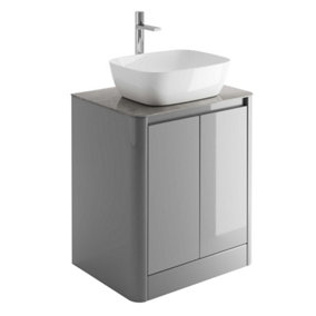 Mayfair Gloss Light Grey Freestanding Bathroom Vanity Unit with Grey Marble Countertop (W)650mm (H)745mm