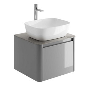 Mayfair Gloss Light Grey Wall Hung Bathroom Vanity Unit with Grey Marble Countertop (W)550mm (H)406mm