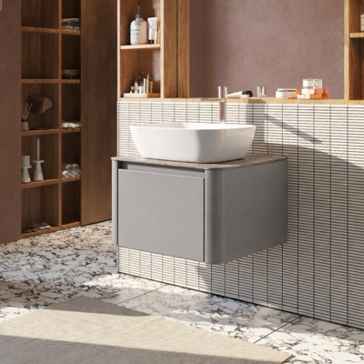 Nuvia White Bathroom Vanity With Gray Quartz Top And Faucet Set (SAK40685)