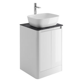 Mayfair Gloss White Freestanding Bathroom Vanity Unit with Black Slate Countertop (W)550mm (H)745mm