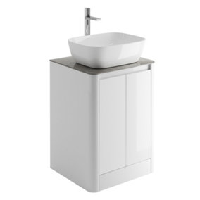 Mayfair Gloss White Freestanding Bathroom Vanity Unit with Grey Marble Countertop (W)550mm (H)745mm