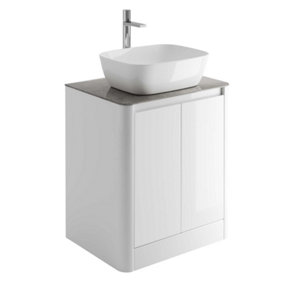 Mayfair Gloss White Freestanding Bathroom Vanity Unit with Grey Marble Countertop (W)650mm (H)745mm