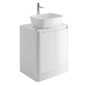 Mayfair Gloss White Freestanding Bathroom Vanity Unit with White Marble Countertop (W)650mm (H)745mm