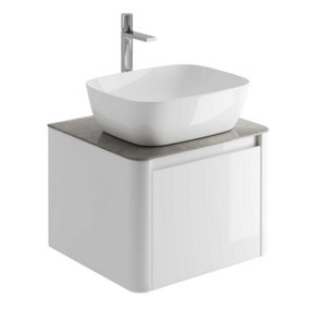 Mayfair Gloss White Wall Hung Bathroom Vanity Unit with Grey Marble Countertop (W)550mm (H)406mm