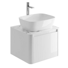 Mayfair Gloss White Wall Hung Bathroom Vanity Unit with White Marble Countertop (W)550mm (H)406mm