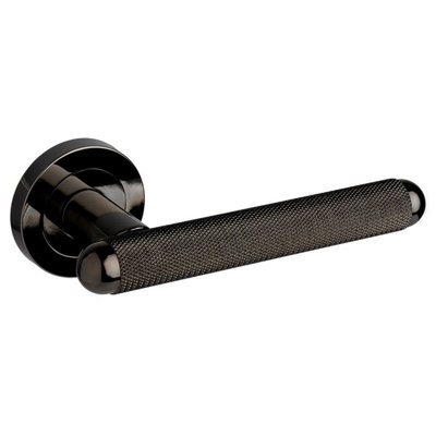 Mayfair Knurled Lever Door Handle on Rose - Black Nickel - Pair ...