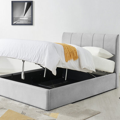 Mayfair Ottoman Silver Grey Velvet Upholstered King Size Bed Frame Only