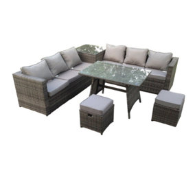 Mayfair Outdoor Rattan Garden Furniture Set Corner Sofa Dining Table 8 Seater