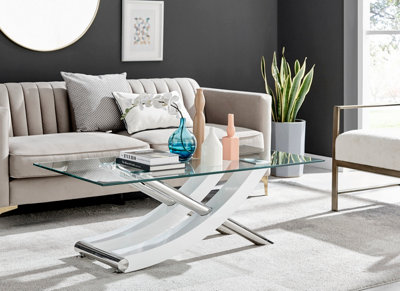 Mayfair Rectangular Glass Top Coffee Table with White High