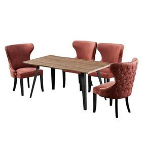 Mayfair Rocco Walnut LUX Dining Set with 4 Pink Velvet Chairs