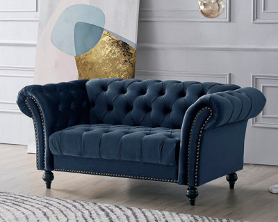 Blue velvet chesterfield 2 store seater sofa