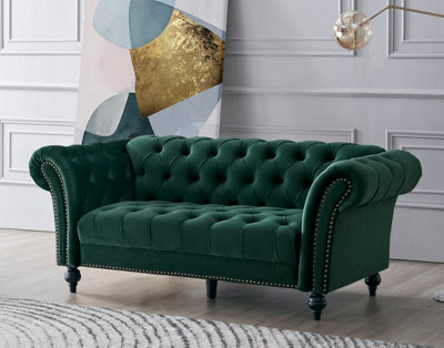 Mayfair Velvet Fabric 3 Seater Sofa, Green