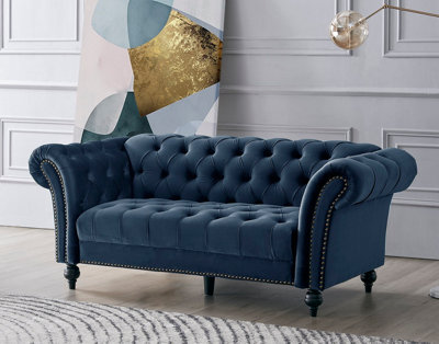 Mayfair Velvet Fabric 3 Seater Sofa, Midnight Blue