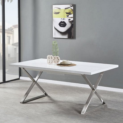 Mayline Extending High Gloss Dining Table In White | DIY at B&Q