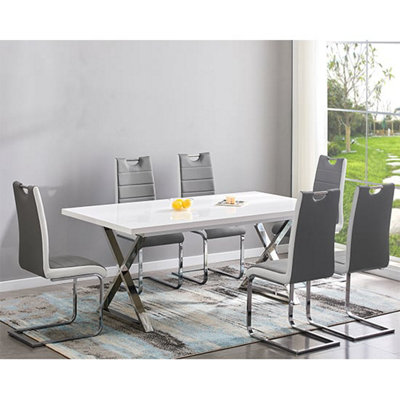 Mayline Extending White Dining Table 6 Petra Grey White Chairs | DIY at B&Q