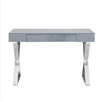 Mayline Glass Top High Gloss Laptop Desk In Grey