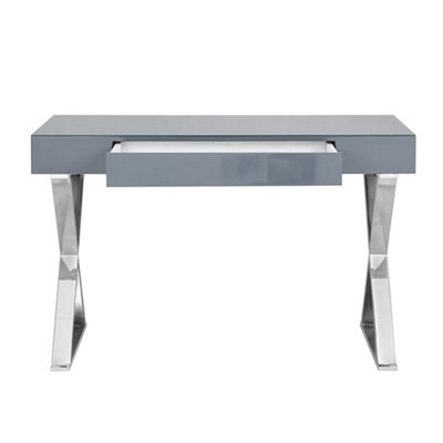Mayline Glass Top High Gloss Laptop Desk In Grey